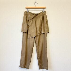 GIUSTO DAMA Skirted Pants Brown Wrap Straight Leg Linen Lightweight